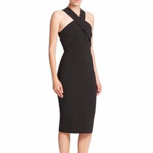 SALE! Nicholas Criss Cross Cut Out Black Stretch Knee Midi Dress size 4 MSRP$595
